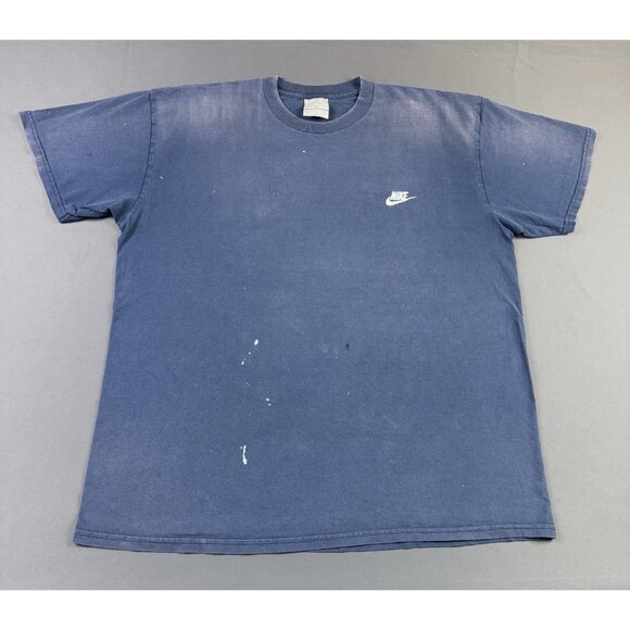 Rare Vintage Y2K Nike Swoosh Faded Thrashed Navy Blue XL Shirts Sports Hype Gym - Picture 1 of 13